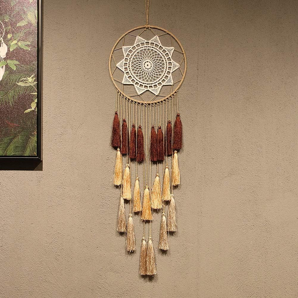 Handmade Macrame Dream Catchers for Bedroom - Boho Tassel Wall Hanging Decor with Feather Ornaments - Perfect Blessing Gift (Mix Brown)